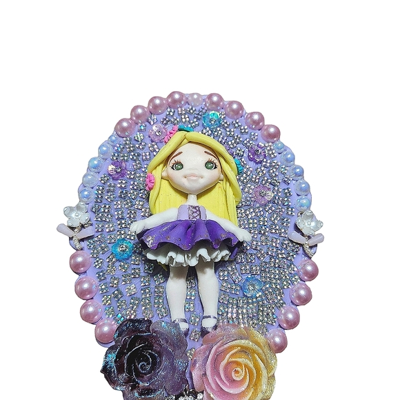 Handheld Makeup Mirror Bling Embellished Custom Decorated Purple - Picture 2 of 5